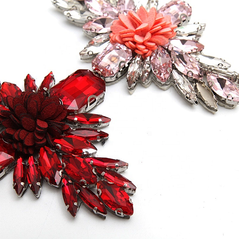Christmas Cherry Flower Decorative Sew on Rhinestone Beaded Patches Wholesale patches for clothing