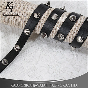 Wholesale cone shape studded trim pu trim ribbon decoration for garment bag shoe etc