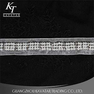 2018 Elegant Rhinestone Beaded Lace Trim Lace Ribbon,Pearl lace decorate tape