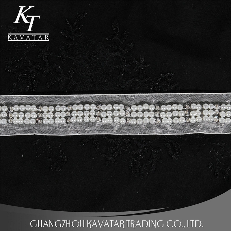 2018 Elegant Rhinestone Beaded Lace Trim Lace Ribbon,Pearl lace decorate tape