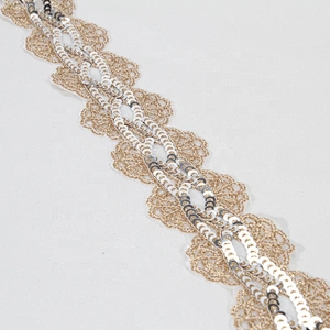 Gold Bridal Floral Pattern Embroidery Sequin Bridal Beaded  Trim