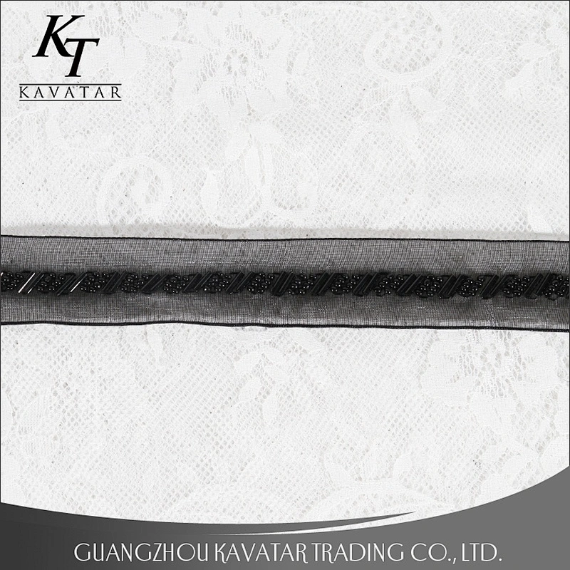 Kavatar Elegant Black Mesh Beaded Lace Trim For Dress