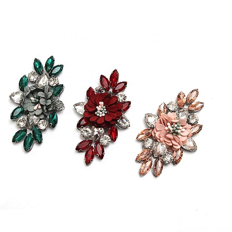 Christmas Cherry Flower Decorative Sew on Rhinestone Beaded Patches Wholesale patches for clothing