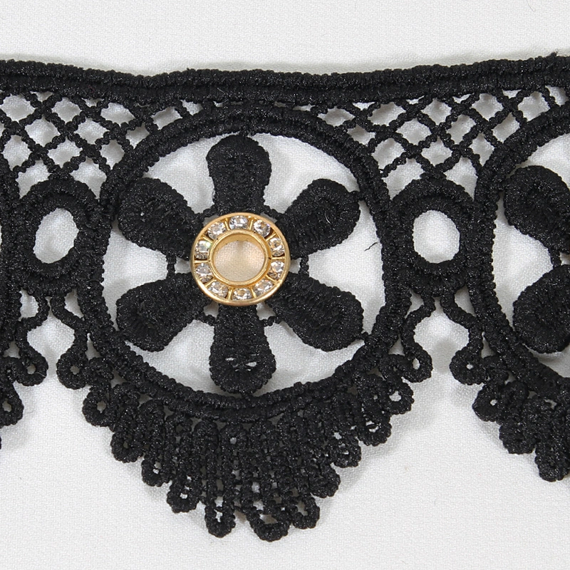 Unique polyester flower lace trim rhinestone gold eyelet knitting eyelet lace