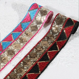 New Arrival Garment Accessories Ethnic Style Colorful Sequin Embroidery Glitter Ribbon Trim