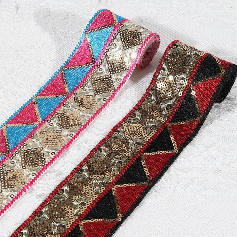 New Arrival Garment Accessories Ethnic Style Colorful Sequin Embroidery Glitter Ribbon Trim