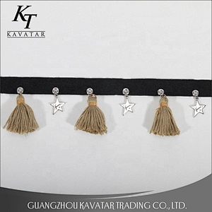 High Quality 6.5cm Width Pink Tassel Fringe Trim With Eyelet Accessories Star Trim