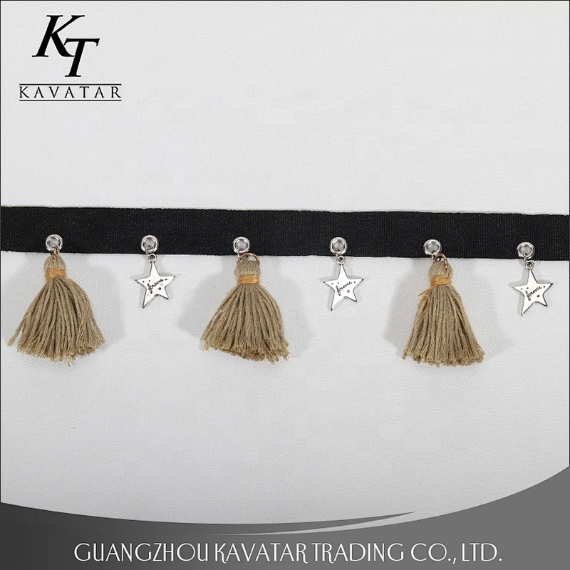High Quality 6.5cm Width Pink Tassel Fringe Trim With Eyelet Accessories Star Trim