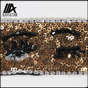Design Gold Yellow Rectangle Shape Rhinestone Sequin Beaded Patch