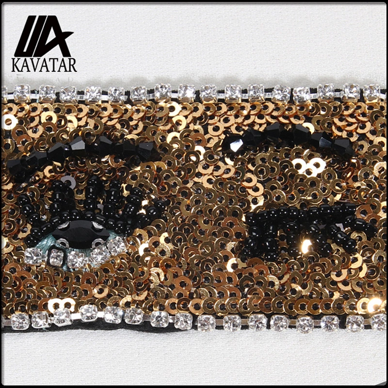 Design Gold Yellow Rectangle Shape Rhinestone Sequin Beaded Patch