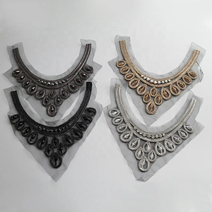 Sew on necklace  Indian silk handmade necklace rhinestone beaded big patches for clothing patches  3D