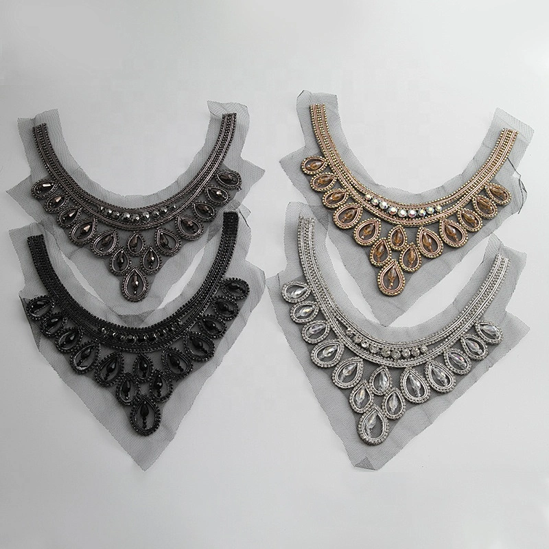 Sew on necklace  Indian silk handmade necklace rhinestone beaded big patches for clothing patches  3D