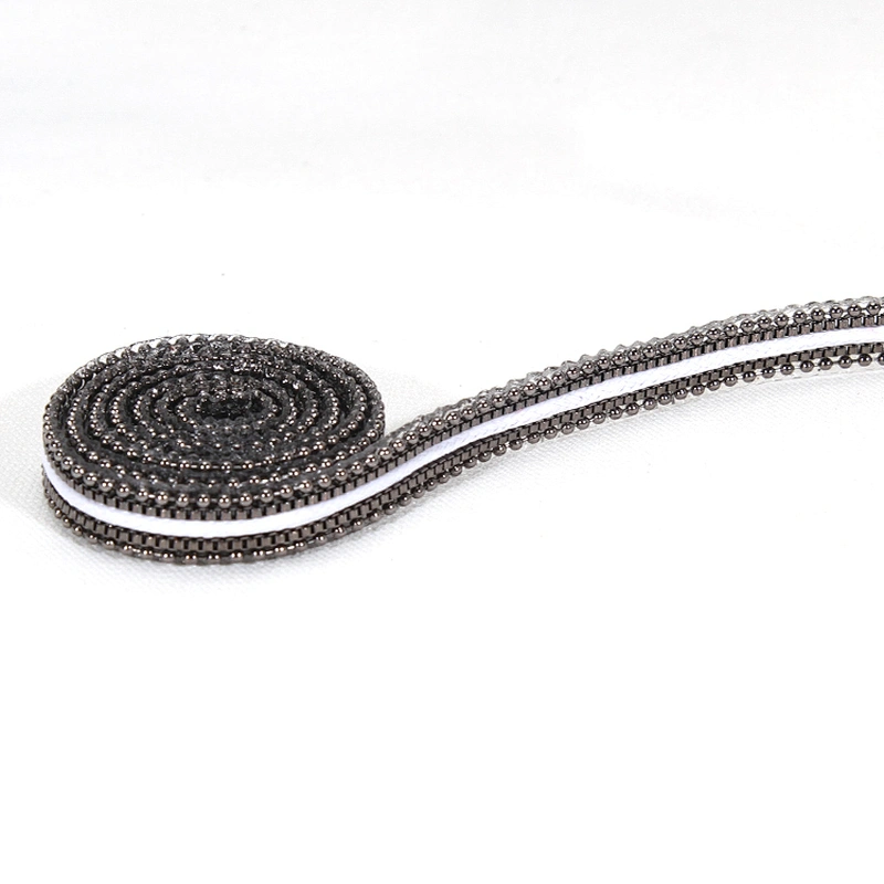 Black Iron On Copper Chained Hotfix Transfer Trim with White Strip Ribbon