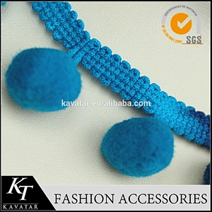 High quality popular pom pom trim with red/blue ball in full stock