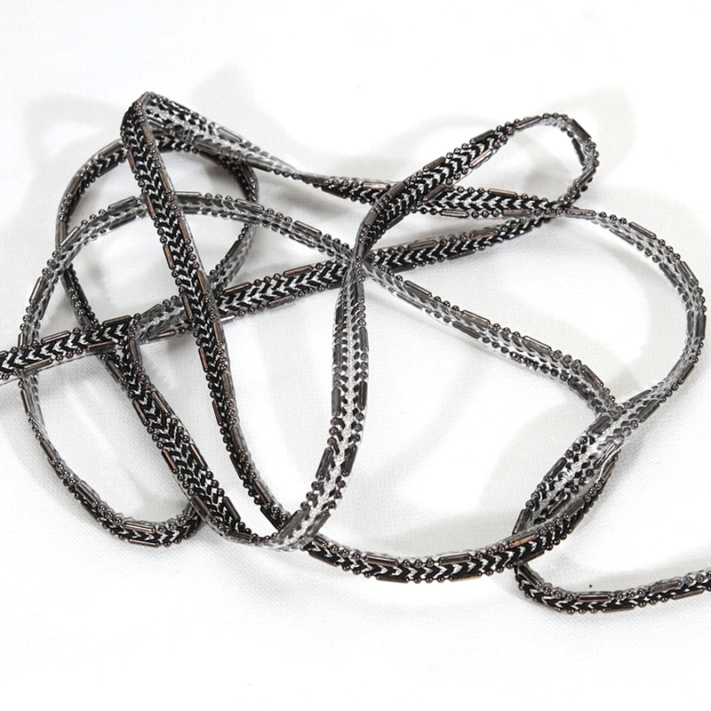 Black Bordered Accessories Beads Hotfix Transfer Trim with kavatar Braided Strip