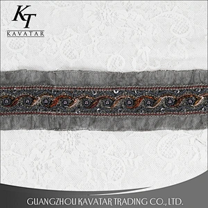 Ethnic style trimming handmade embroidery sequin beaded lace trim for clothing