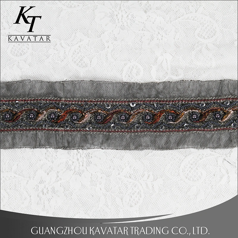 Ethnic style trimming handmade embroidery sequin beaded lace trim for clothing