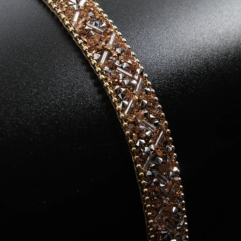 Kavatar Wholesale Glass Gold Chain Trim Fashion Styles Sewing Tube rhinestone trim rolls,colorful hotfix Iron on Trims