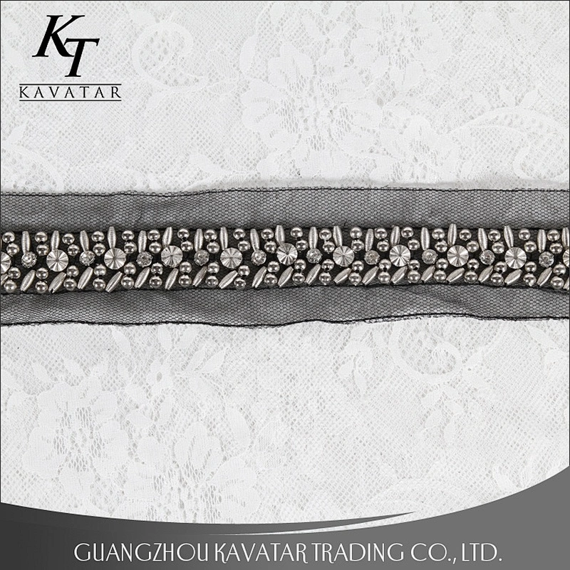 Fashion Handmade Accessories Decorative Beaded Rhinestone Lace Trims For Clothing