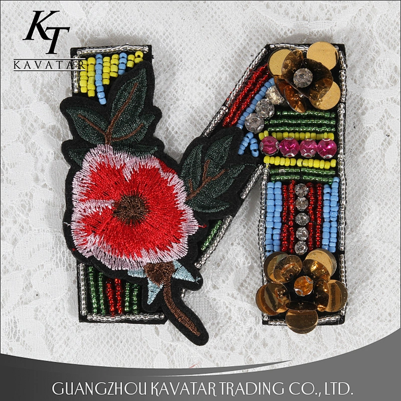 Wholesale High Quality Bird Flower Rhinestone Large Embroidery Letter Logo beaded Patches For Clothes Jacket