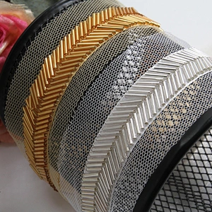 Gold and crystal white handmade sewing bead ribbon trimmings for garment