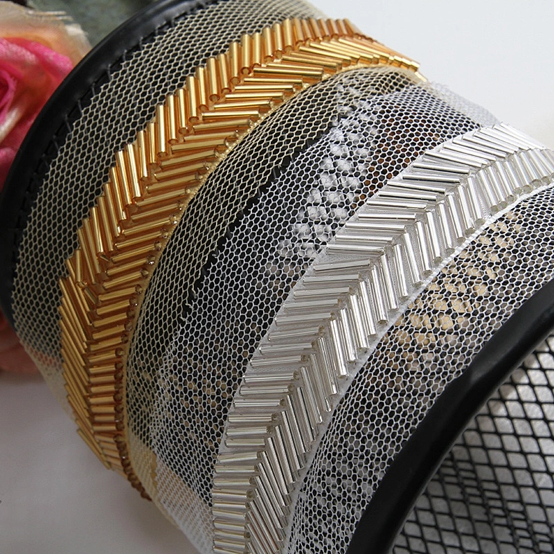 Gold and crystal white handmade sewing bead ribbon trimmings for garment