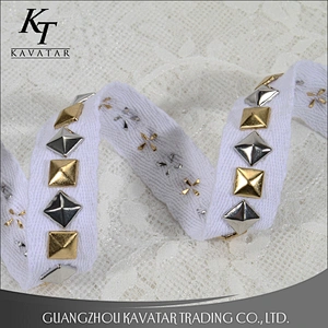 Pyramid shape Copper stud nail on polyester weave trim for garment accessories