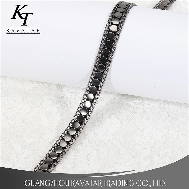Kavatar Hot Fix Stud border Copper chain Lace Trim For Garment Accessories