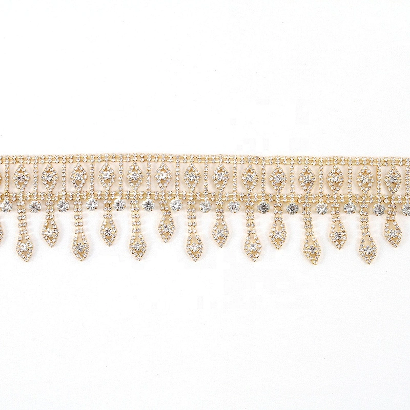 Wholesale Gold Crystal Rhinestone Chain Trim Fringe For Dress chainette fringes rhinestone fringe trim