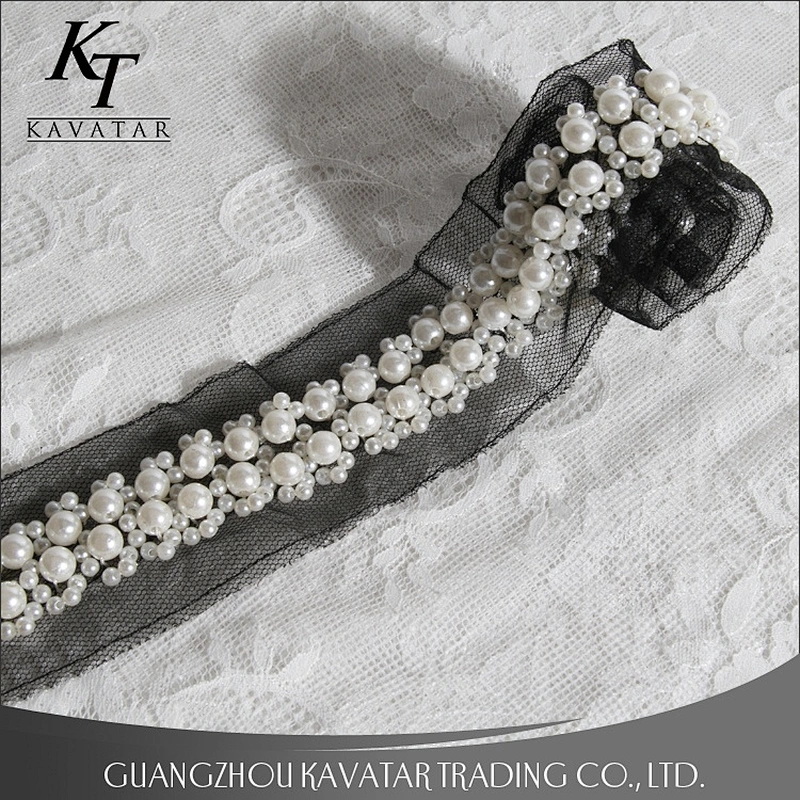 Kavatar Strung Together Sew On Mesh Beads Cyrstal Rhinestone Pearl Lace Trim