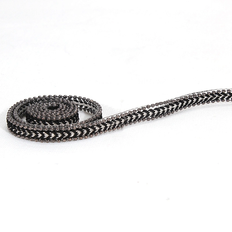 Stock Bulk Mini Black Braided Hot Fix Transfer Trim with Accessories Chain