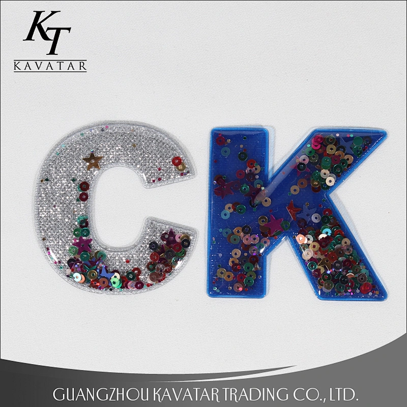 Kavatar Popular Hot Fix Sequin Number Letter Patches Applique For Garment
