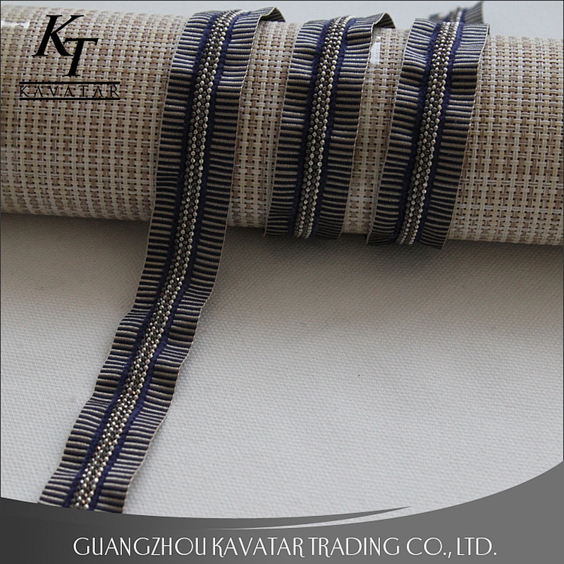 New design four rows mini Copper bead sew on polyester webbing tape trim for clothes