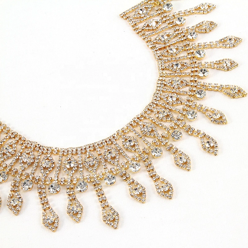 Wholesale Gold Crystal Rhinestone Chain Trim Fringe For Dress chainette fringes rhinestone fringe trim