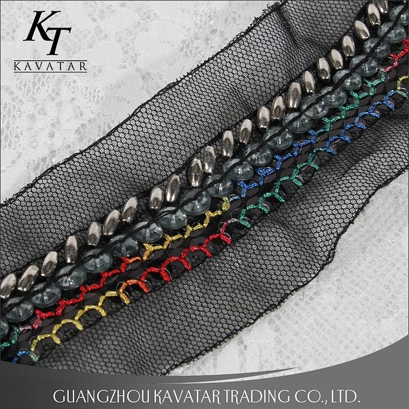 Kavatar Fashion Wholesale Handmade Beaded Black Neck Collar Trim