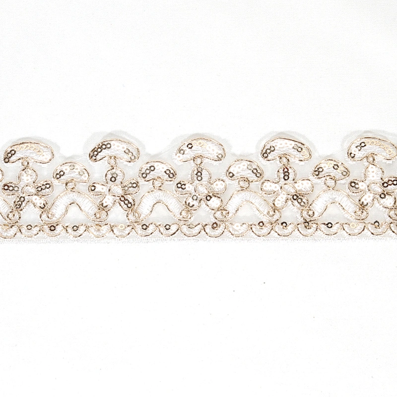 Wholesale Designed Golden Sequin Mesh Edge Lace for Dress Garment Accessories