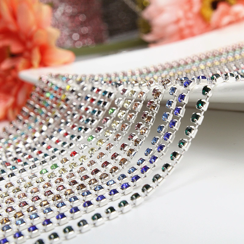 Kavatar Wholesale 12# 2.6mm width Cheap Rhinestone Trim For Clothes Rhinestone Chain Trim