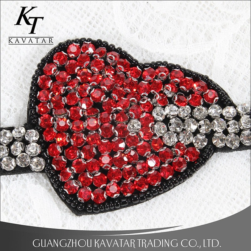 Rhinestone Love heart Beaded Patch for Clothing Sewing on Beading Applique Clothes Shoes Bags Decoration