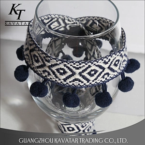 Kavatar Custom Design Wholesale Black Large 4.5cm Mini pompom Ball Lace Fring Trim For Garment