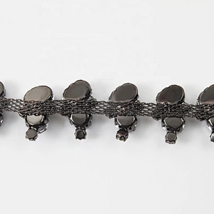 Kavatar beaded trim fringe  rhinestone beaded glass trim hotfix banding
