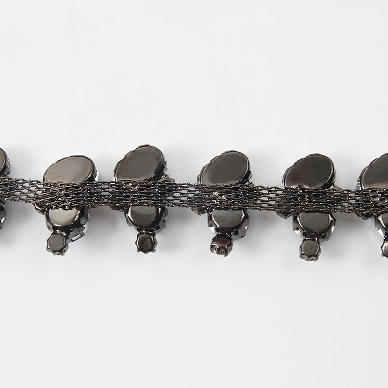 Kavatar beaded trim fringe  rhinestone beaded glass trim hotfix banding
