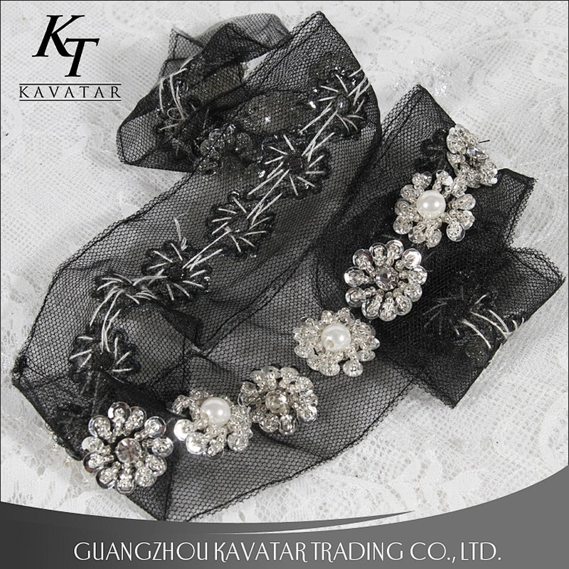 Sequins Rhinestone Beaded Trim Flower Shape Design Lace trim Tape