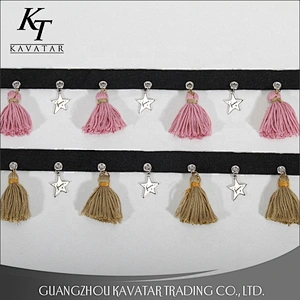 High Quality 6.5cm Width Pink Tassel Fringe Trim With Eyelet Accessories Star Trim