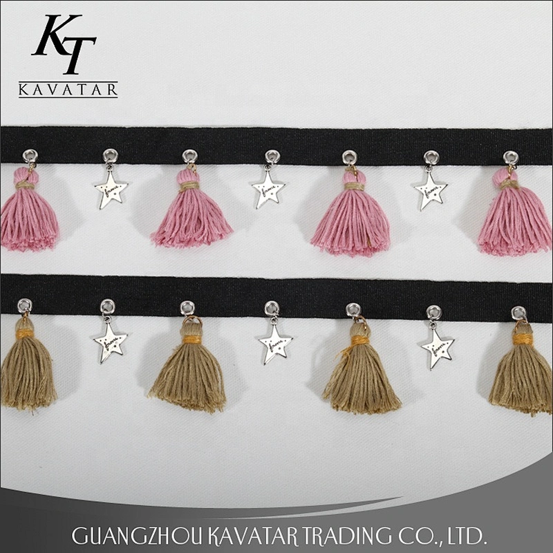High Quality 6.5cm Width Pink Tassel Fringe Trim With Eyelet Accessories Star Trim