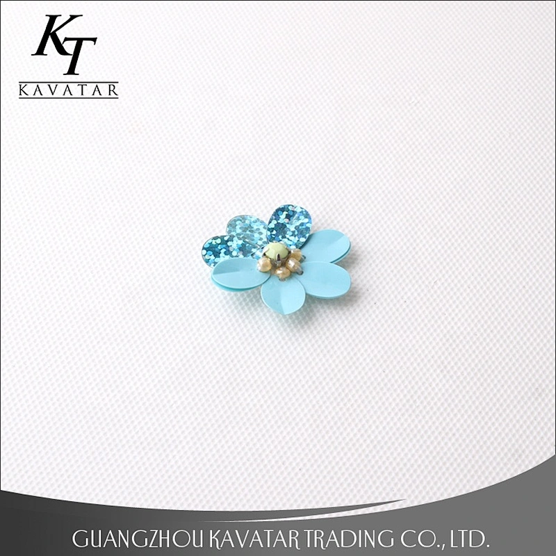 Kavatar Wholesale Blue Applique Sequins Flower Patch For Clothes