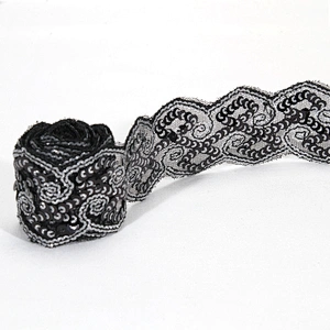 Custom Design Pattern Jacquard Beaded Lace Sequin Flower Trim for Clothing