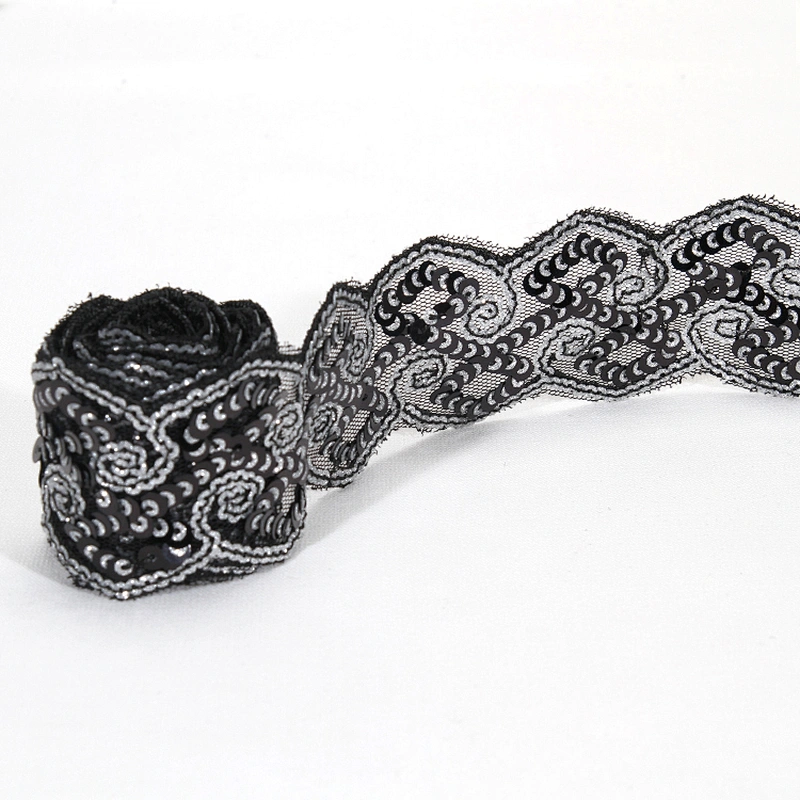 Custom Design Pattern Jacquard Beaded Lace Sequin Flower Trim for Clothing