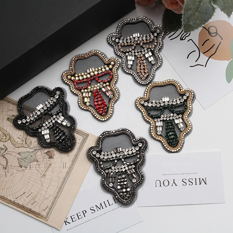 Factory Custom gold sequin and bungle beads embroidery patches custom patches for clothing