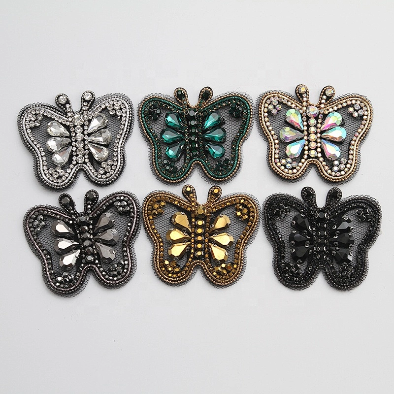 Multi Colour Diamante Rhinestones Butterfly Applique Patches