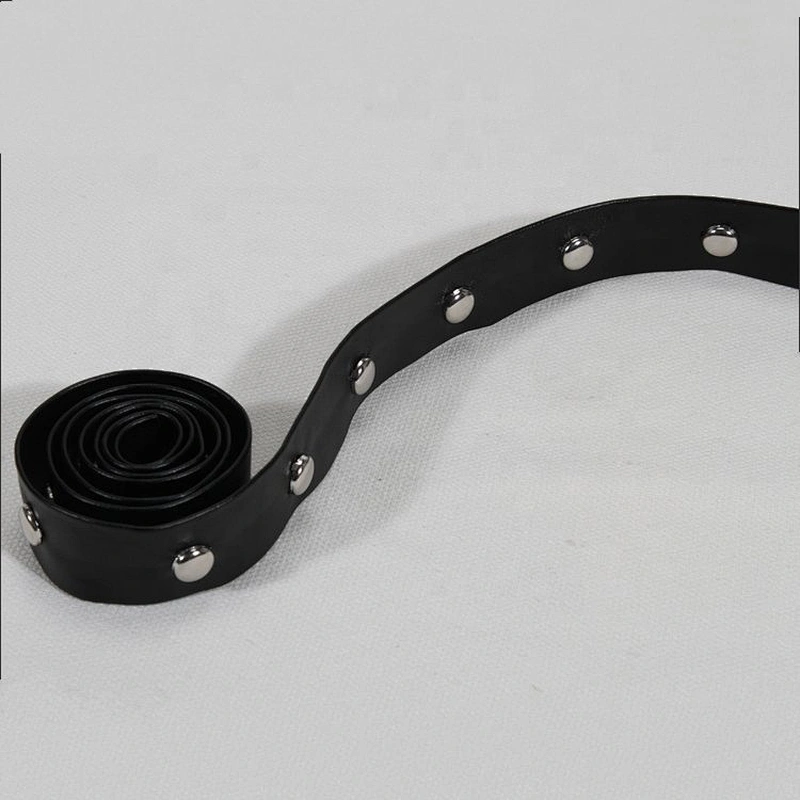 Black artificial leather trim ribbon tapes decoration with Copper rivet beads for garment and bag